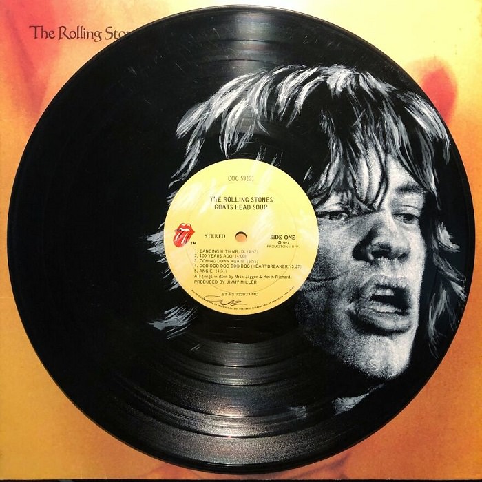 Mick Jaggerpainted on vinyl record