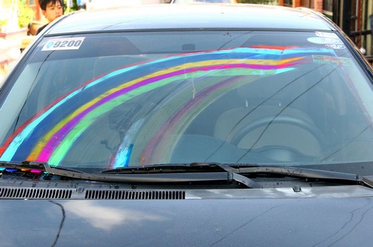 painted rainbow on cars windshild