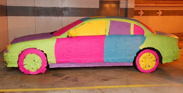 car wrapped in post-its