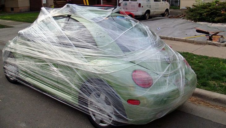 car wrapped in nylon