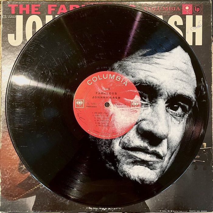 Johnny Cash painted on vinyl record