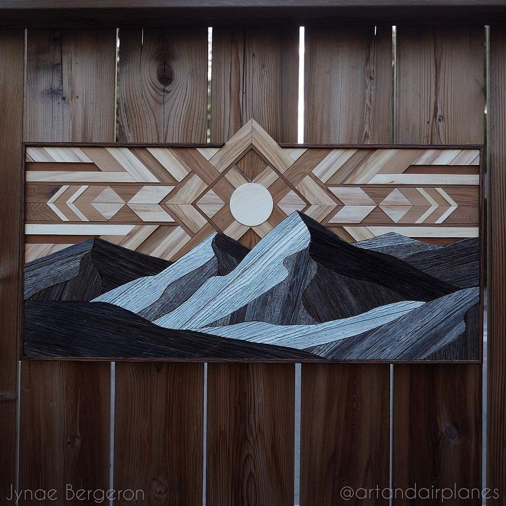 Woodworking Pieces, Nature, mountains and sun