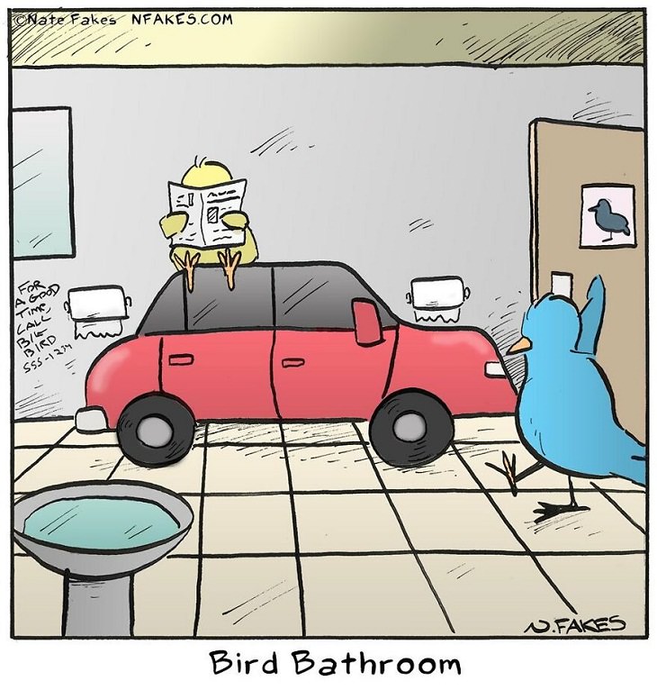 Hilarious One-Frame Comics by Nate Fakes, bird , bathroom