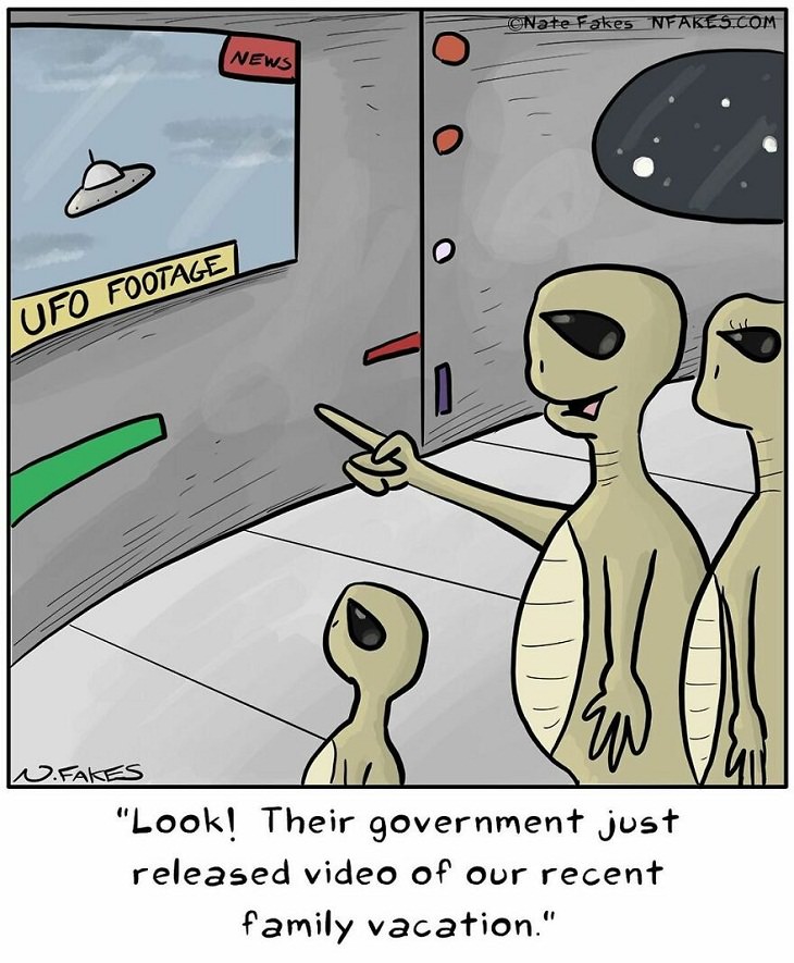 Hilarious One-Frame Comics by Nate Fakes, aliens, UFO