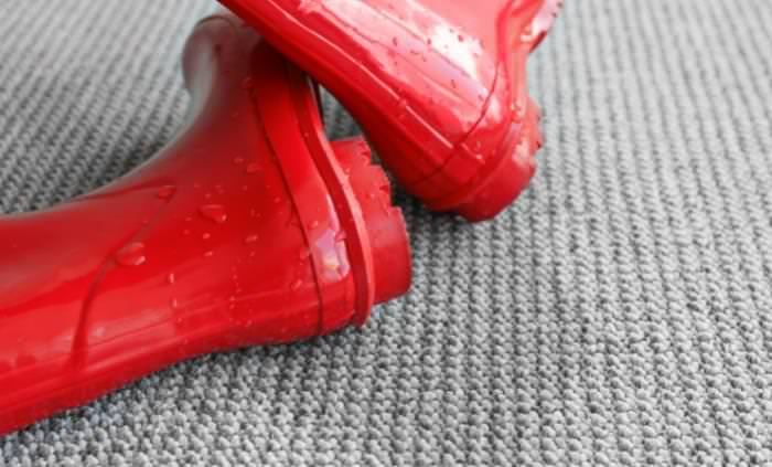 wet rainboots on carpet