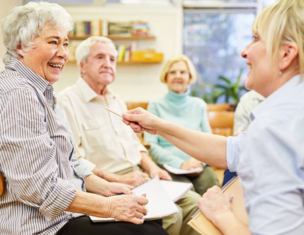 elderly group conversation