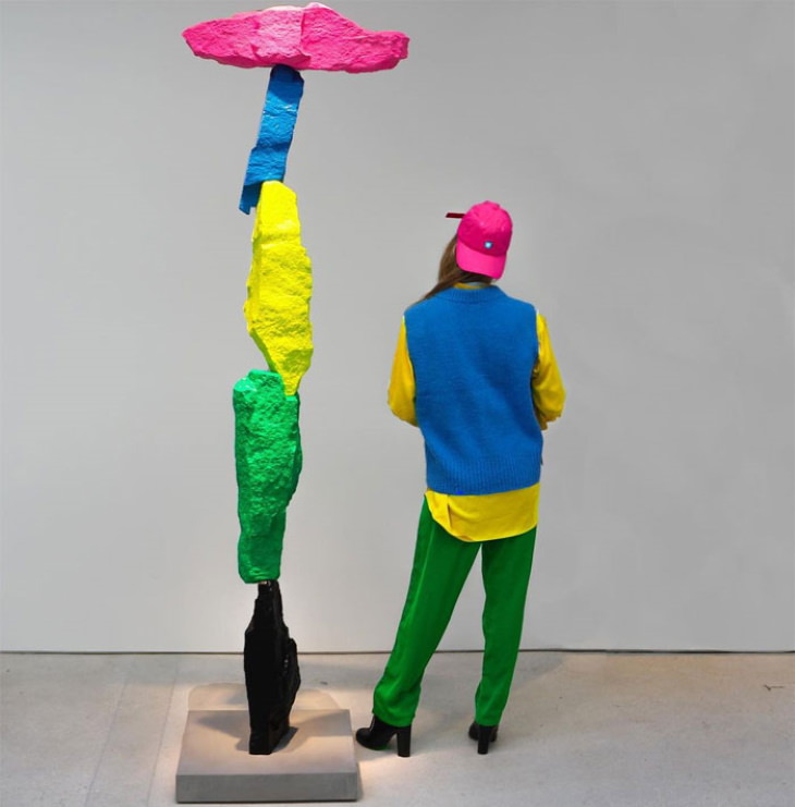 Matchwithart Outfits Matching Paintings Black Green Yellow Blue Pink Mountain by Ugo Rondinone (2019)