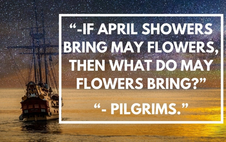 Historical Puns "- If April showers bring May flowers, then what do May flowers bring? - Pilgrims."