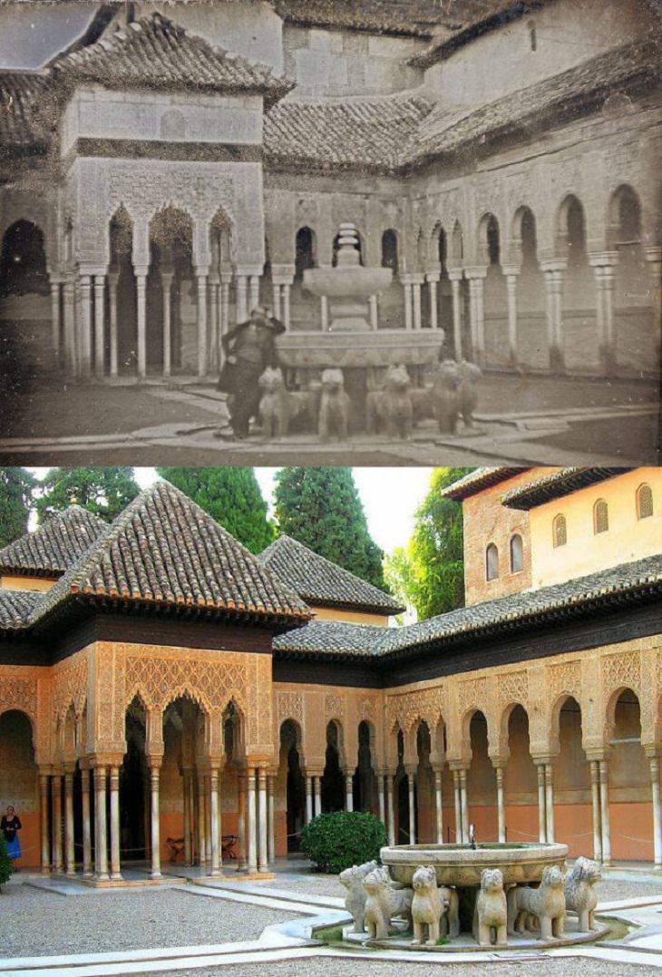 Before & After Pics, Court of the Lions, Granada, Spain