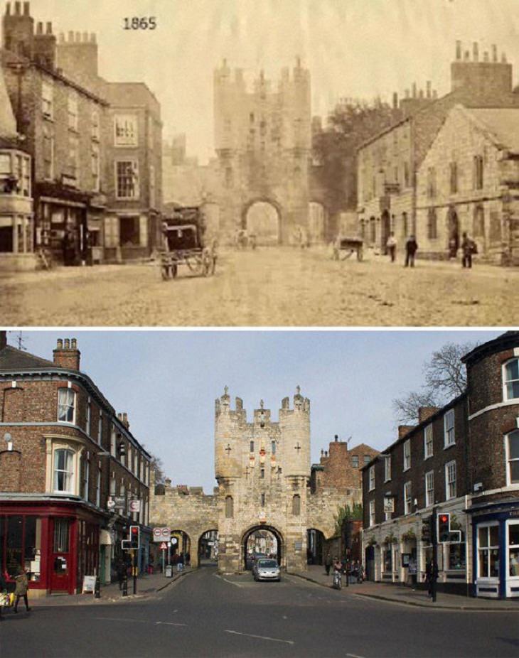 Before & After Pics, The Main Entrance To The City, York, England 1865 - 2015