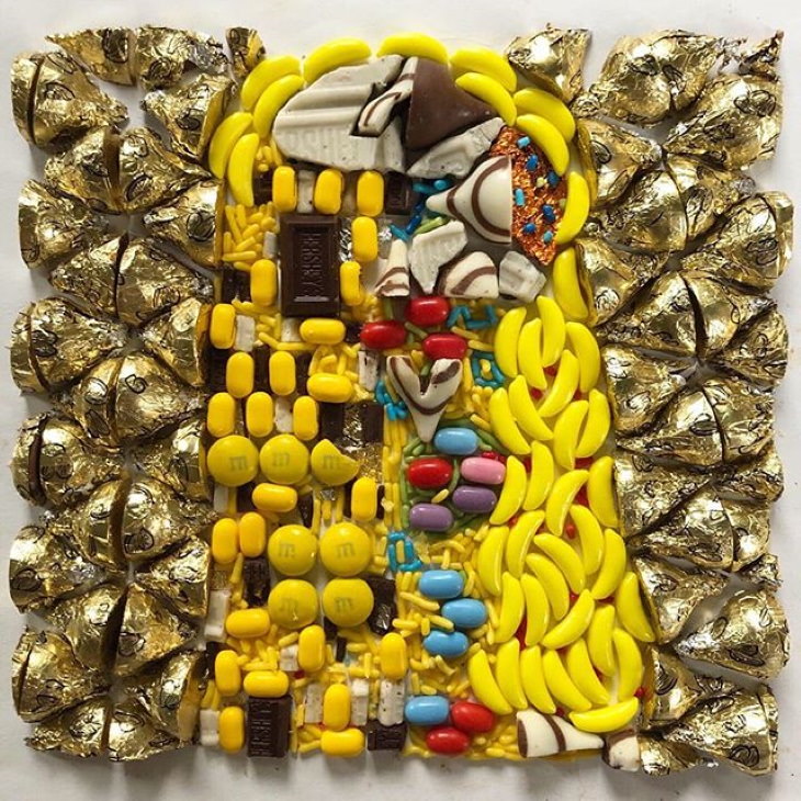 Adam Hillman The Kiss by Klimt arranged from various candies and treats