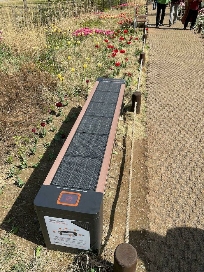 Solar-powered phone charging benches