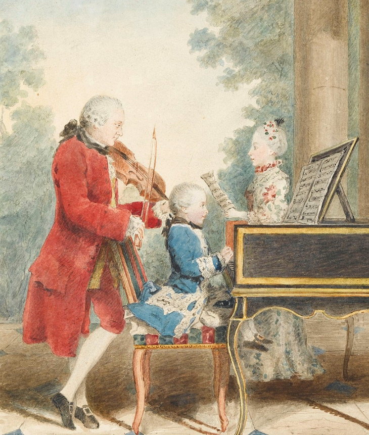 Mozart Facts Leopold Mozart and his children, Wolfgang and Maria Anna by Louis Carrogis Carmontelle (1763-64)