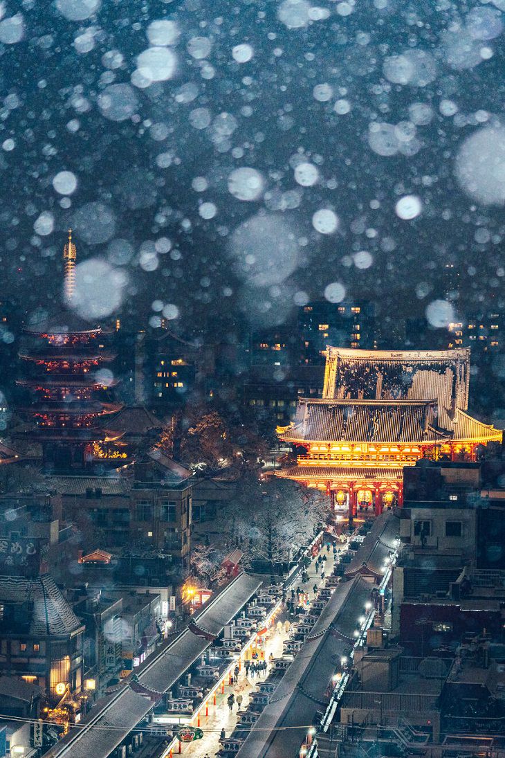 Snow-Blanketed Tokyo, Senso-Ji Temple, Asakusa, Tokyo