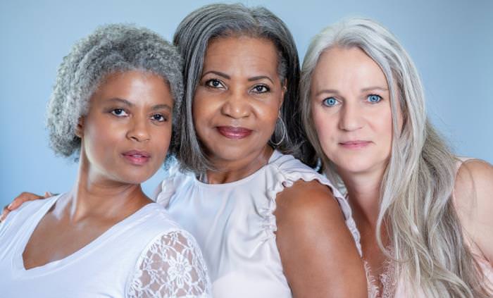 Silver hair 3 women together 
