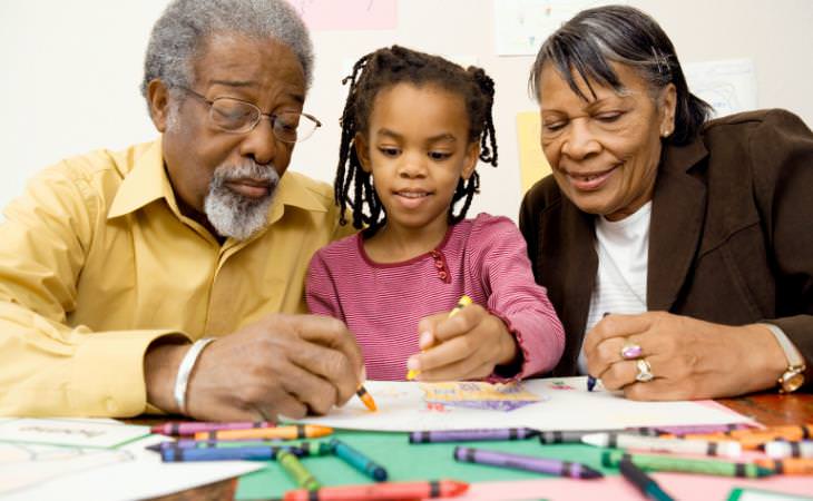 Grandparents and grandchildren painting