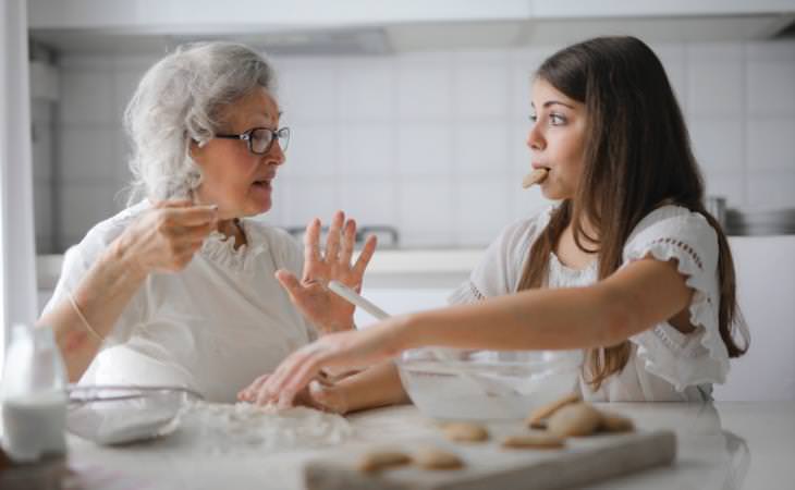 Grandma and granddaughter with cookies 