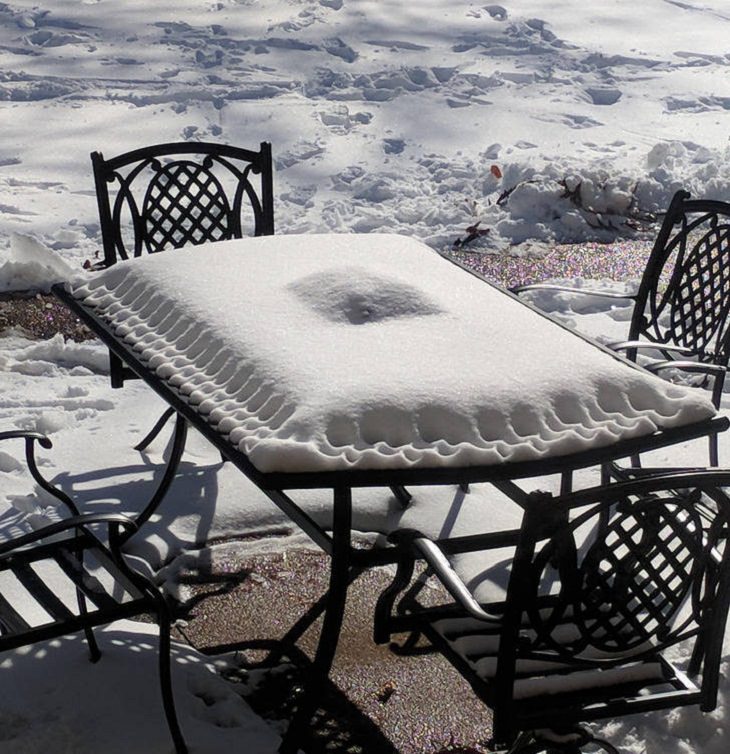 Accidental Snow Art, patio table 