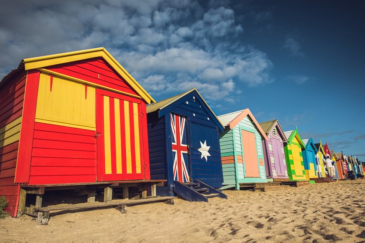 sea glass Victorian bathing boxes in Brighton Beach