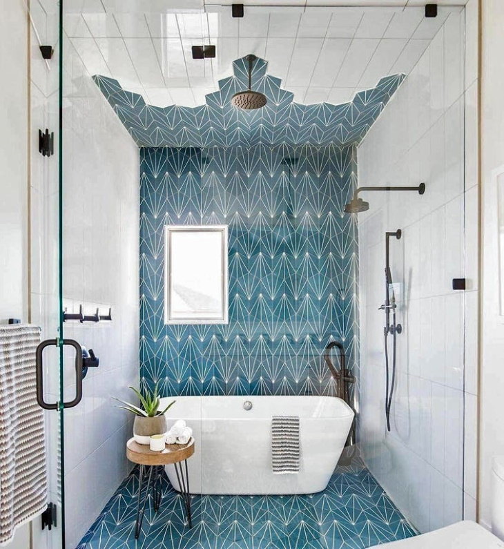 Interior Design bathroom with an awesome geometric tile design