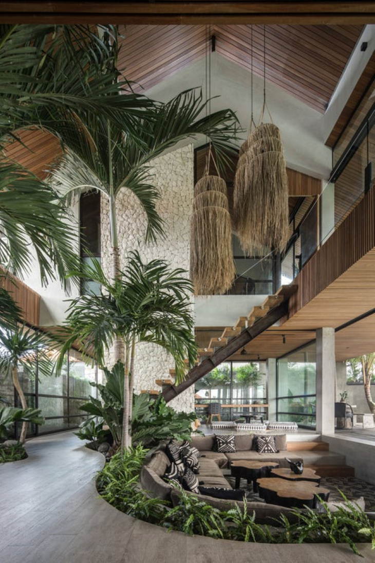 Interior Design Living room by the tropical plants in Bali, Indonesia