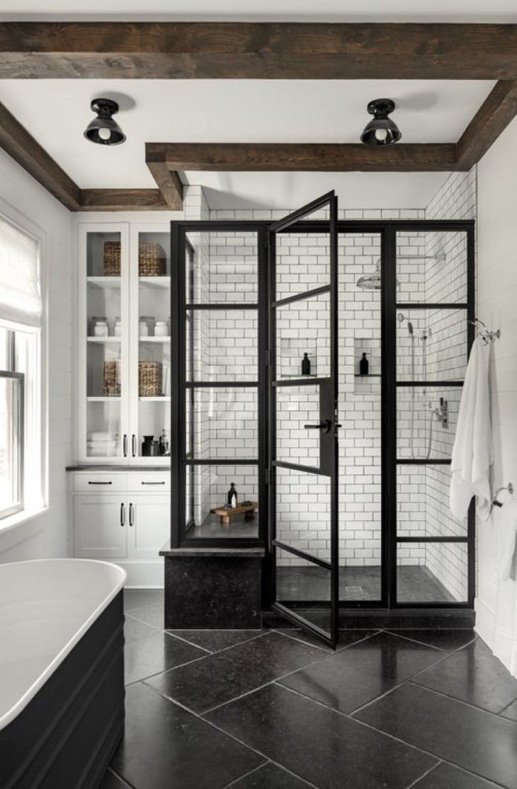 Interior Design shower in a contemporary farmhouse in Hudson Valley, New York