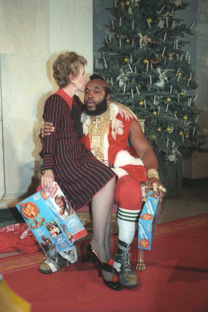 Vintage Celebrity Photos Nancy Reagan and Mr. T. on the Christmas of 1983