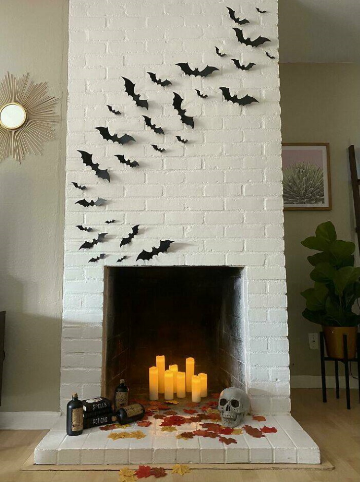 Halloween Home Makeovers bats flying out of the fireplace