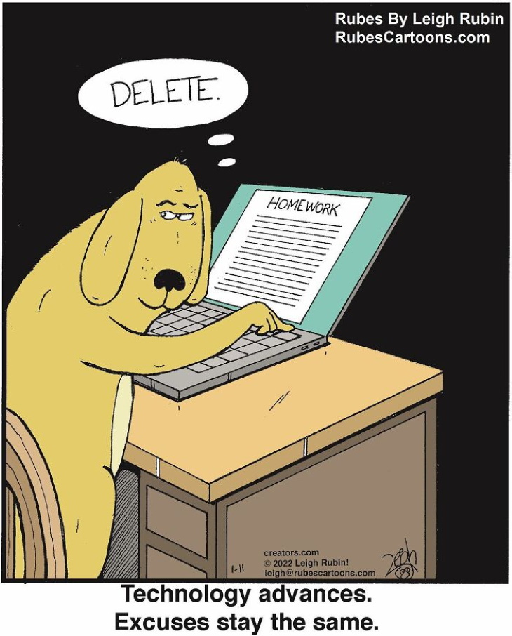 Leigh Rubin Comics dog deleting homework