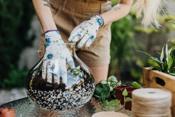 DIY Glass Terrarium arranging