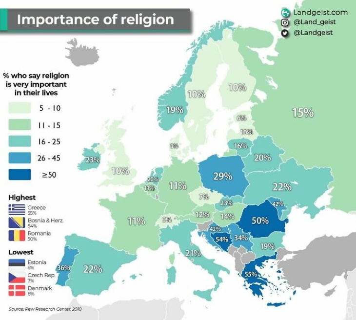 Fun Maps The importance of religion ranges widely across Europe