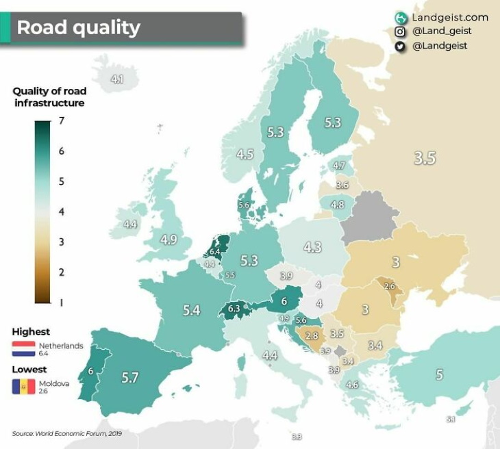 Fun Maps The best and the worst roads in Europe