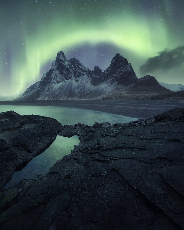 Northern Lights Photographer of the Year 2022, snowy mountain