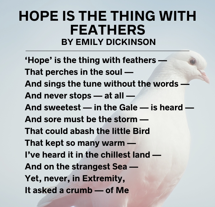 Short Poems Hope Is the Thing with Feathers – Emily Dickinson