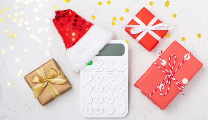 Christmas themed gifts and calculator 