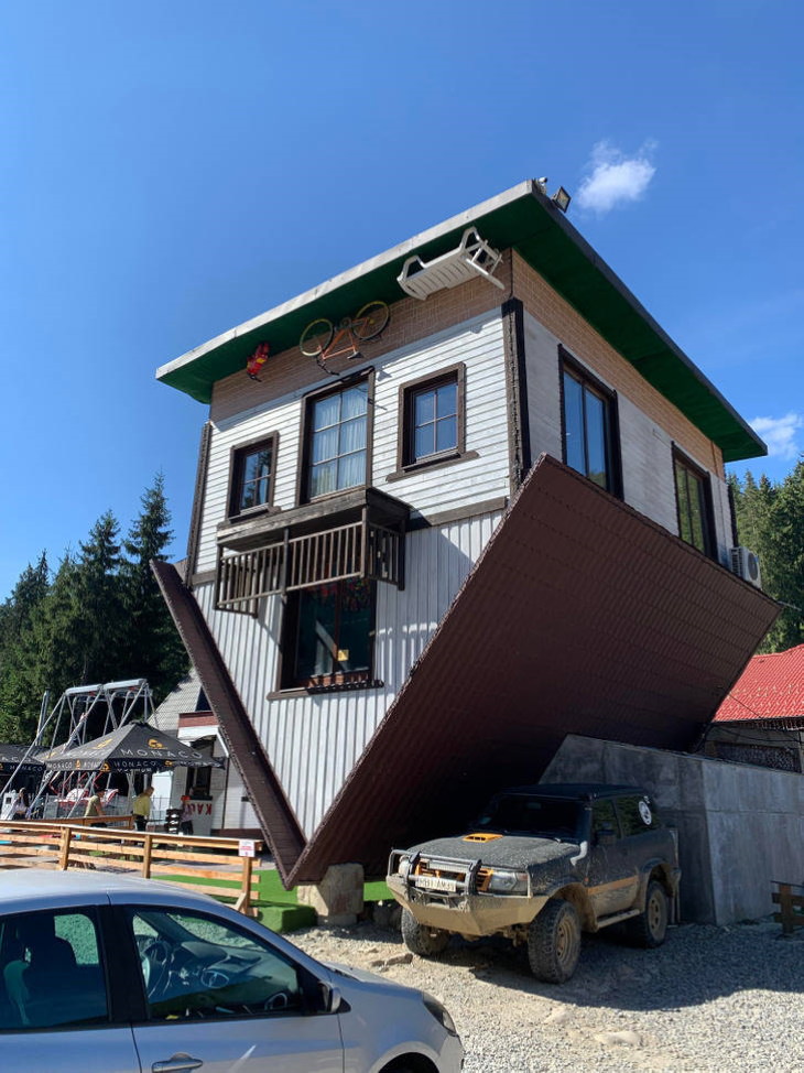 Strange Things upside down house in the Carpathian Mountains, Ukraine