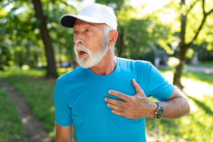 Types of Heart Failure elderly man feeling chest pain after sports activity