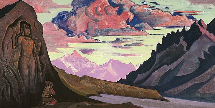 Paintings by Nicholas Roerich, mountain, worship, god