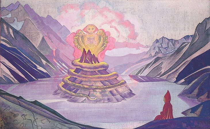 Paintings by Nicholas Roerich, serpent, mountain