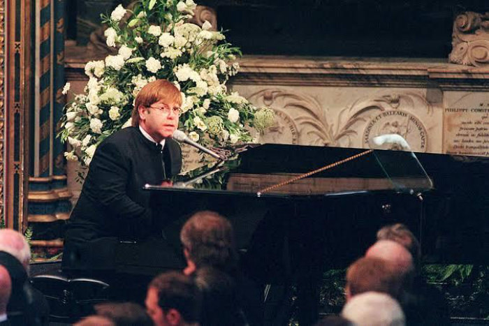 Elton with Performing Candle in the Wind at Diana's funeral