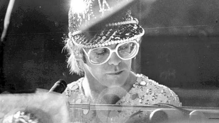 Elton closeup black and white