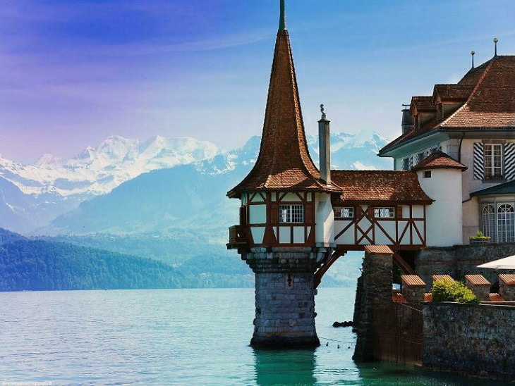 Castles Oberhofen Castle Tower - Lake Thun, Switzerland