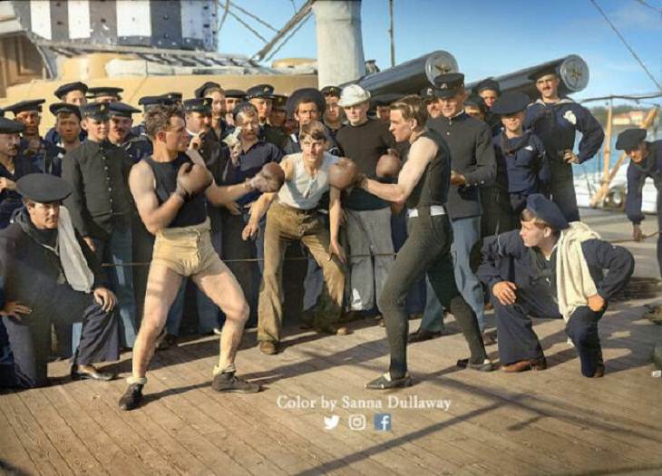 Colorized Photos From History, Boxing on ship