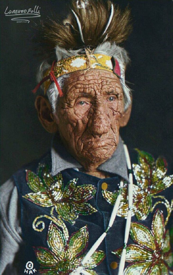 Colorized Photos From History, elderly Native American