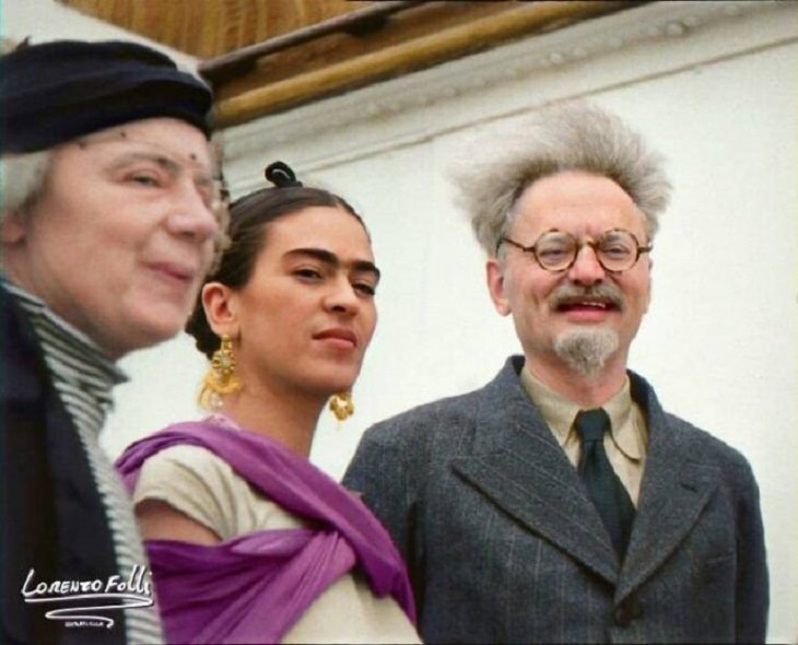 Fotos coloridas da história Leon Trotsky, Frida Kahlo, Natalya Sedova,