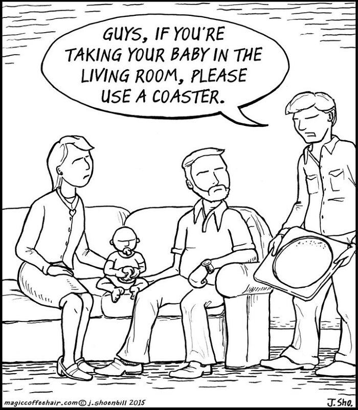 Jim Shoenbill one panel comics baby coaster
