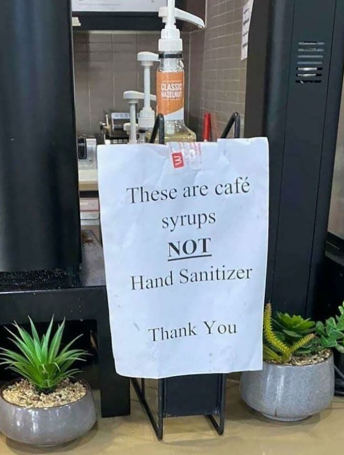 funny sign not hand sanitizer