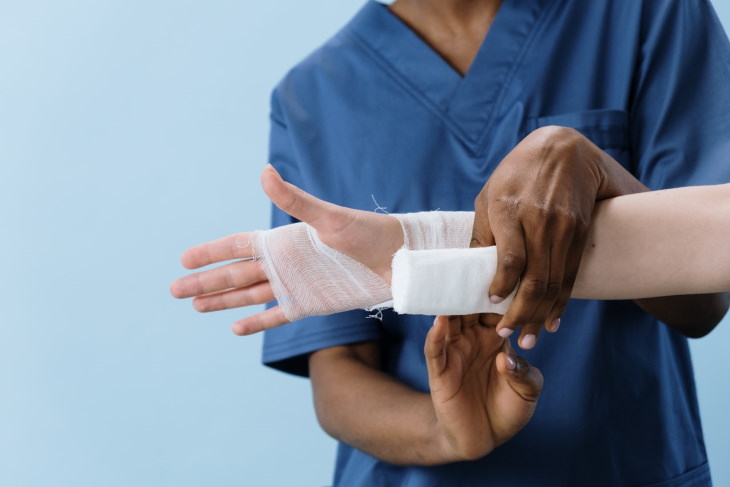 Scarring Prevention bandaging a hand