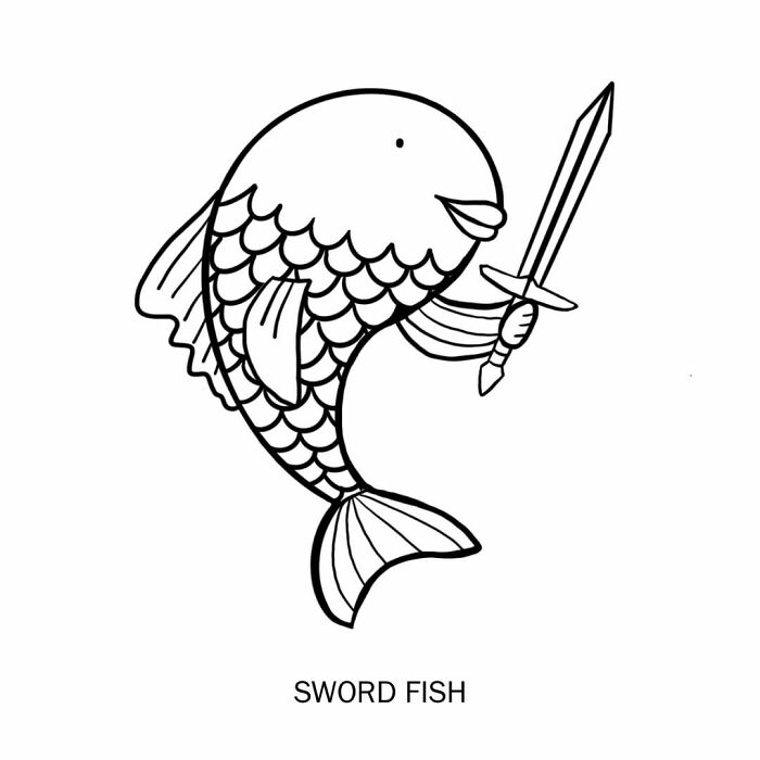 visual puns by Nadia Tolstoy sword fish 