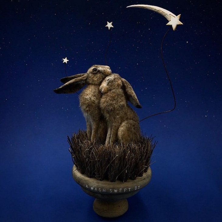 Needle-Felted Animals, rabbit, stars